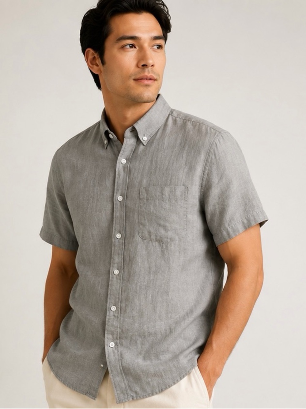 Everlane Men’s 100% Linen Gray Short Sleeve Button Down Shirt XS Like New